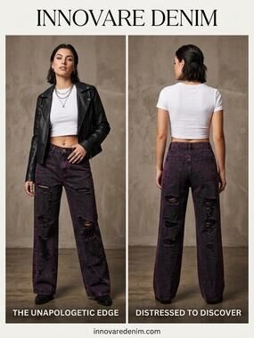 Innovare Denim Women's Purple Acid Wash Distressed Wide Leg Jeans High Rise S